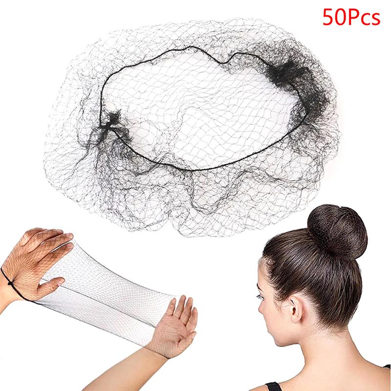 50Pcs Hair Net Black Elastic Bundle Hair Invisible Hairnet Mesh Bun Hair Net