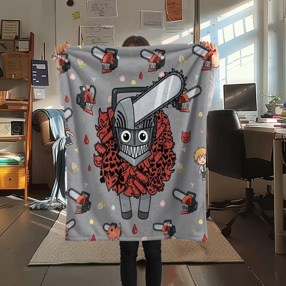 1PC Chainsaw Man Patterned Flannel Blanket Suitable For All Seasons For Home Decor Warmth And Comfort Gifts Holiday Present