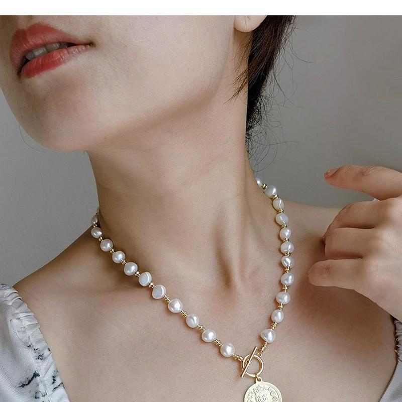Ожерелье из натурального пресноводного жемчуга в стиле барокко, женская цепочка для свитера, цепочка на воротник, универсальные ювелирные изделия в стиле хип-хоп