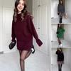 2Pcs/Set Pullover Sweater Skirt Set O-Neck Long Sleeve Knitting Tops Mid-rise A-Line