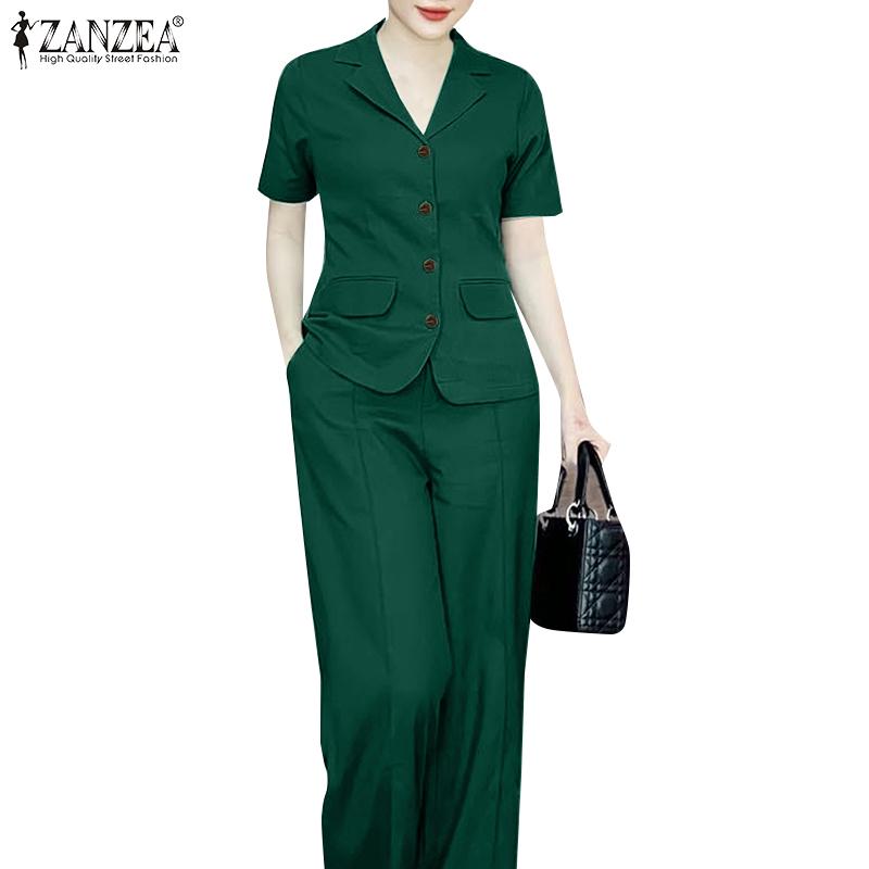 ZANZEA Women Short Sleeve Blouse and Pants Casual Two Piece Sets
