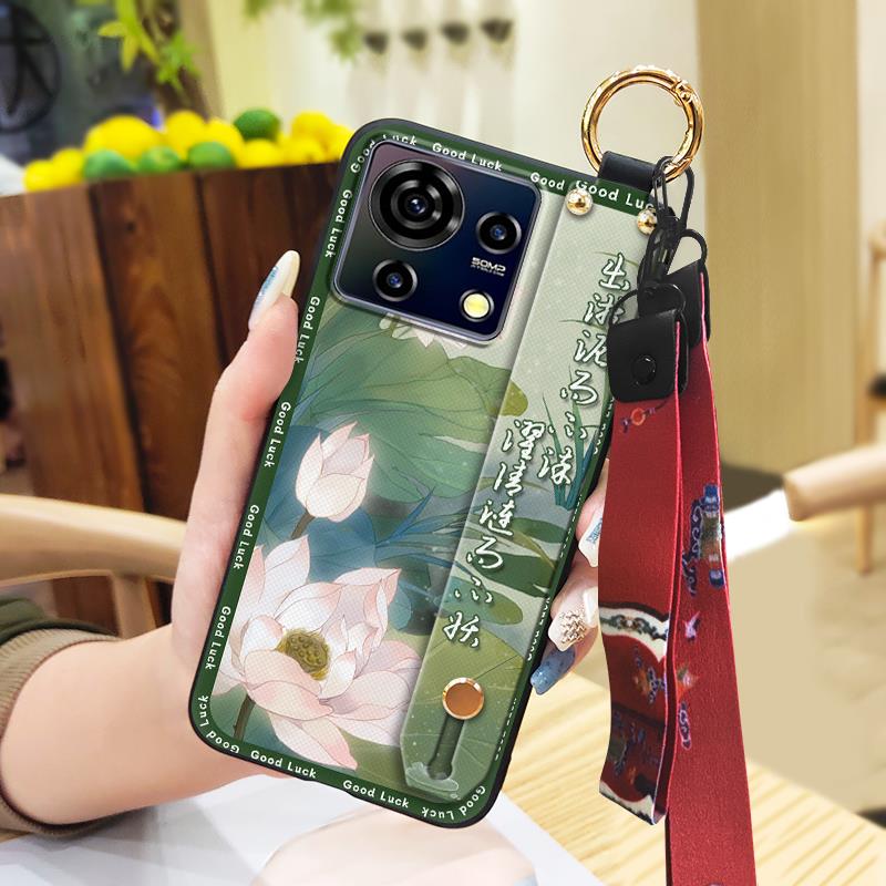 Protective Soft case Phone Case For ZTE Blade V50 Vita Fashion For Mom Shockproof Wristband Elderly lady Wrist Strap
