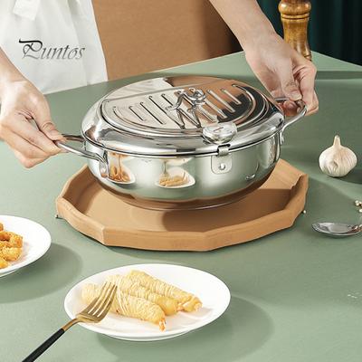 Фритюрница из нержавеющей стали с термометром, крышкой, зажимом для еды, подставкой для слива масла, многофункциональная японская сковорода для хрустящей пищи, домашнего использования на открытом воздухе