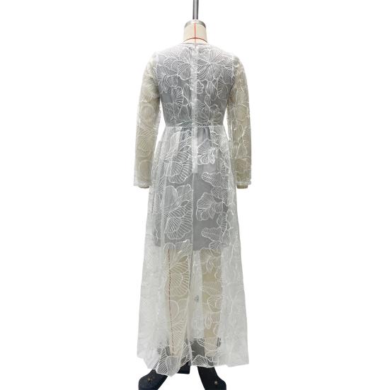 Женское вечернее платье с глубоким V-образным вырезом, кружевное, с цветочной вышивкой, макси-платье А-силуэта