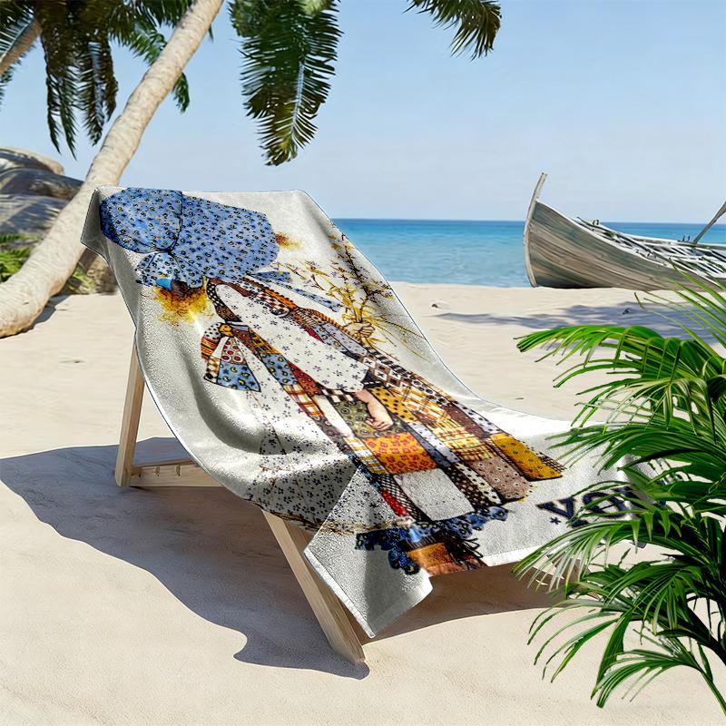 Custom Name Holly Hobbie Print Beach Towel, Large Soft Quick Dry Towel for Beach Camping Swimming_xia