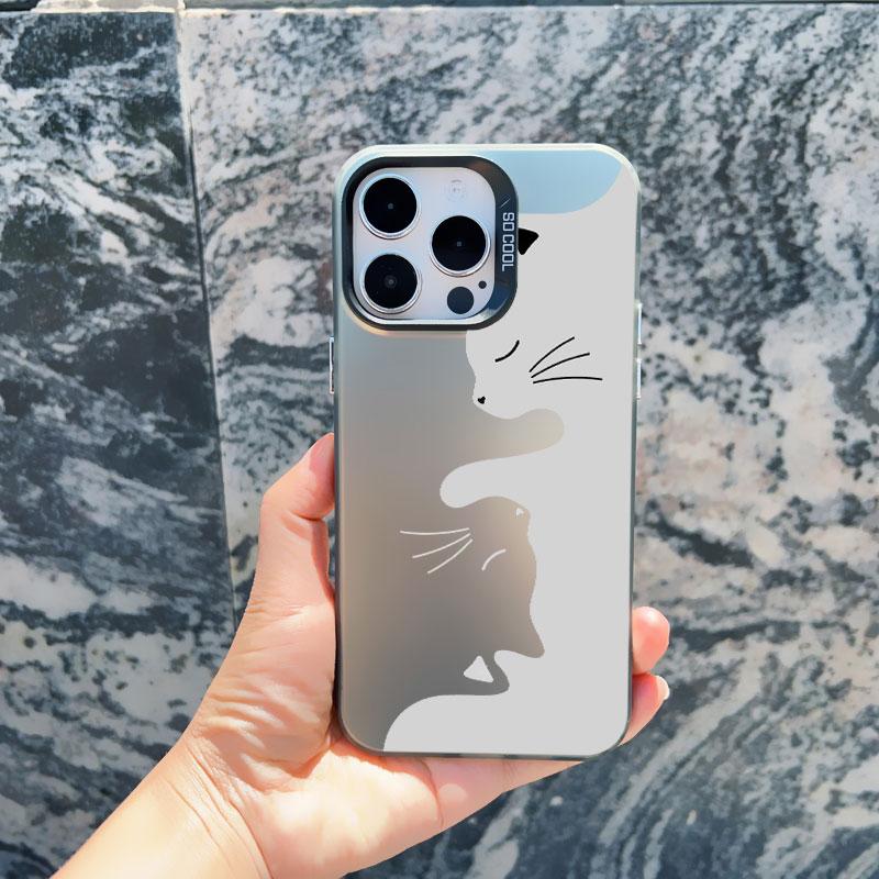Милый мультяшный черный кот Чехол для телефона iPhone 16 15 Pro Max Plus 14 13 12 11 Pro Max 13 Mini Ударопрочный Лазерный Задняя крышка Funda