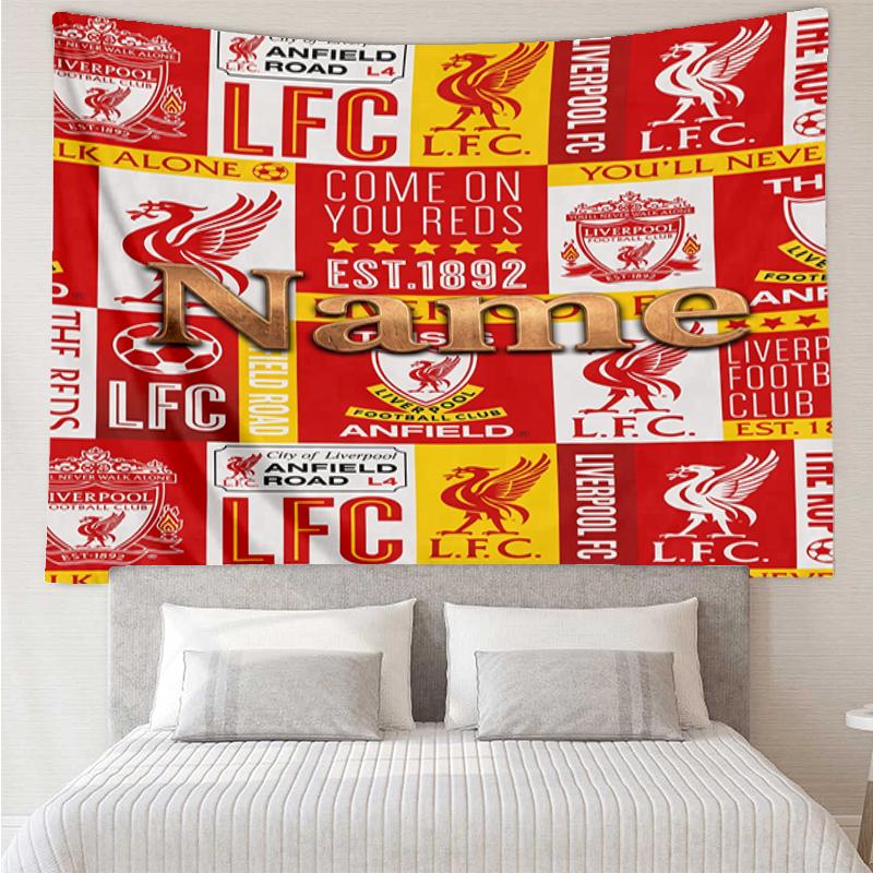 Custom Name Liverpool Football Club Print Tapestry, Backdrop, Easy Setup, Ideal for Bedroom, Office & Living Room, with Aesthetic Wall Hanging Decor.