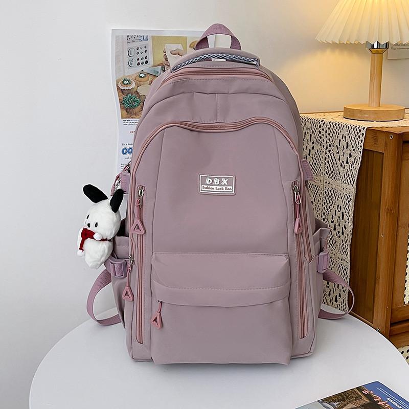 Simple Large Capacity Backpack With Solid Color And Letter Design For Daily