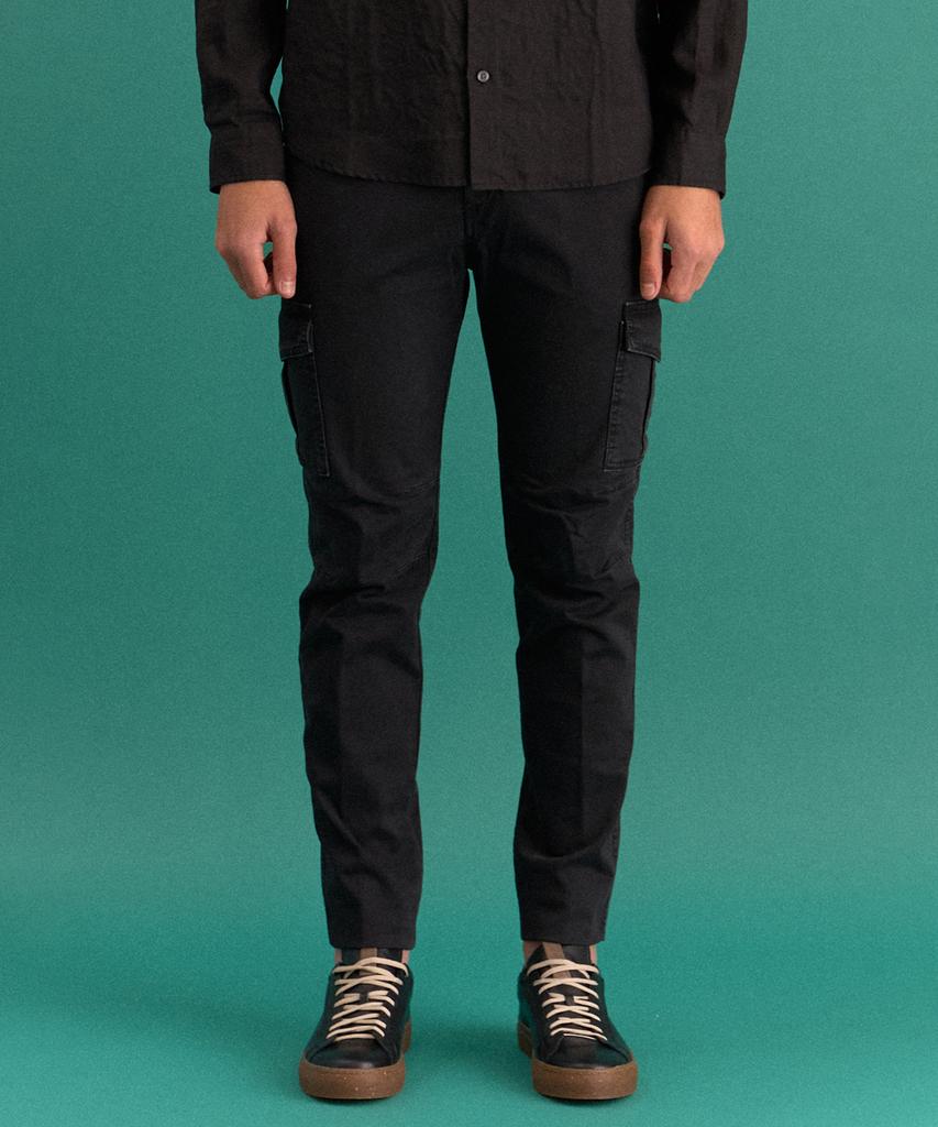 PANICALE Black Garment-Dyed Cotton Cargo Pants