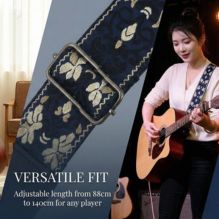 Embroidered Guitar Strap Padded Wide Bass Shoulder Belt Adjustable for Acoustic Electric Guitar 88-140cm