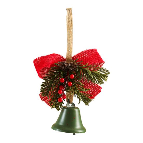 Christmas Tree Ornament Bow Pine Branches Decorative Bells Home Ambiance Doorway Wind Chime Decoration Christmas Theme Party Decor Gift