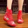 Women's Embroidered  Bare Booties Sport Lace-Up Square Heel Short Boots
