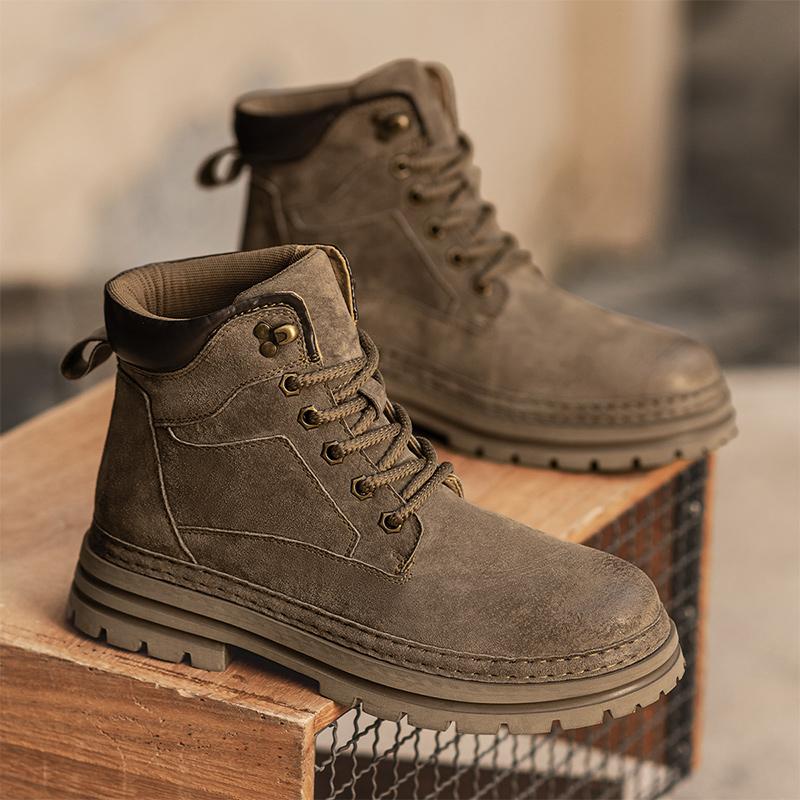 Мужские ботинки Осень Новые ботинки для ходьбы с высоким верхом Британская версия Толстая подошва Мужские кроссовки На шнуровке Противоскользящие Мотокроссовые ботинки
