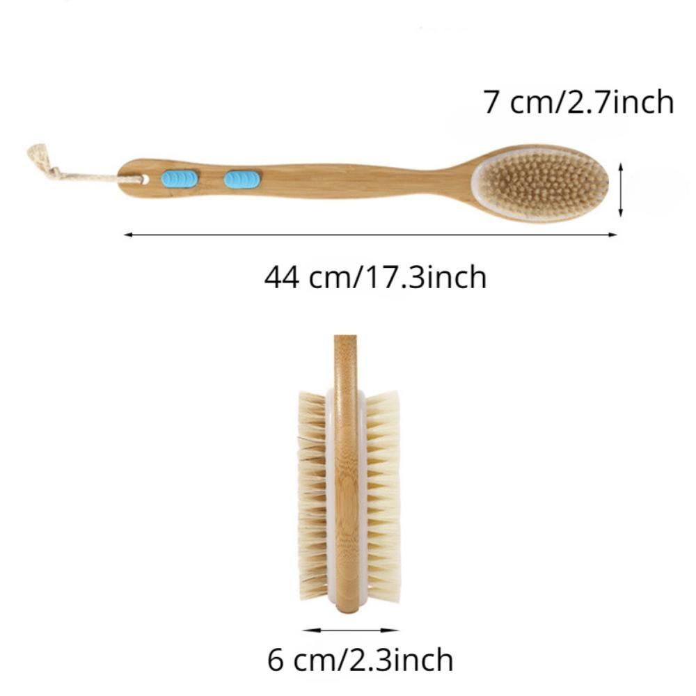 Щетка для душа с мягкой жесткой щетиной, двусторонний скраб для спины и тела с длинной ручкой, для влажного и сухого использования.