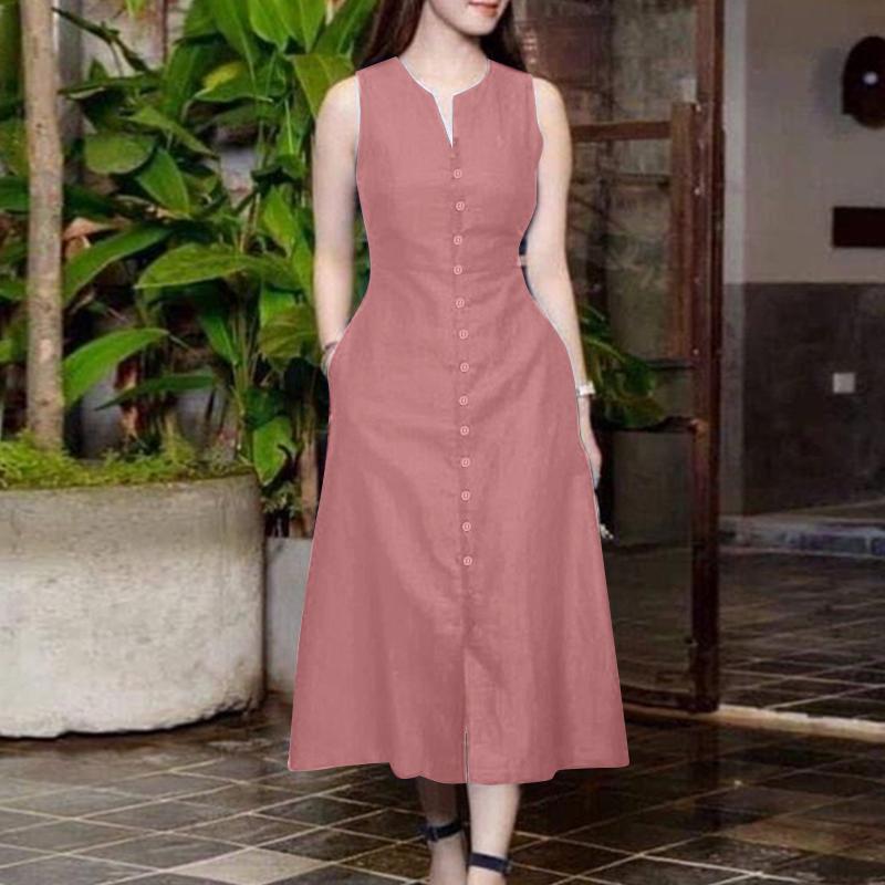 ZANZEA Женское повседневное летнее платье без рукавов с открытыми плечами