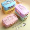Lunch Box Cartoon Pattern Student Bento Box with Cutlery 3 Grid Office Worker Household Crisper Microwave Oven Heating Tableware
