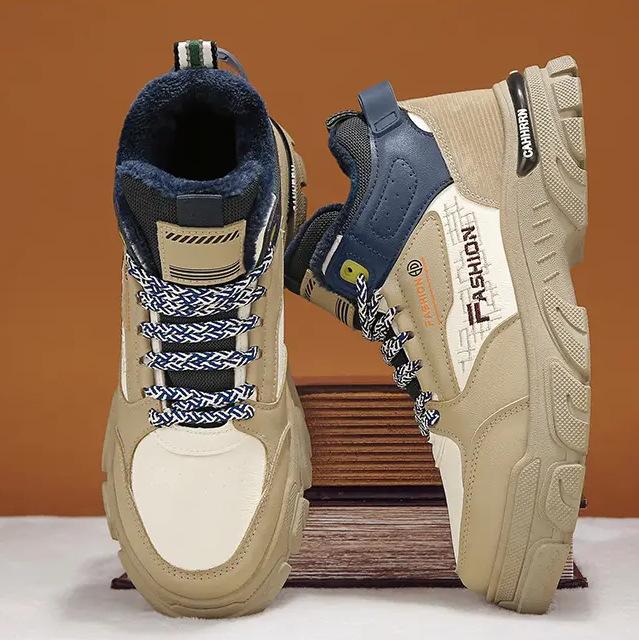 Высокие мужские туфли 2024 года, новые зимние бархатные теплые спортивные туфли из хлопка, мужские модные кроссовки для папы на толстой подошве