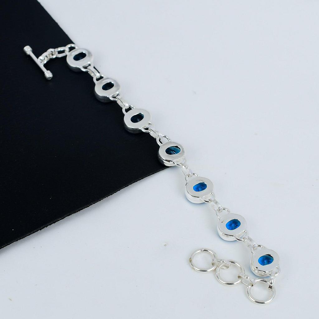 Изящный браслет Siwss Blue Topaz Gemstone Handmade из серебра 925 пробы, браслет Siwss Blue Topaz для жены, браслет унисекс, подарок на День отца