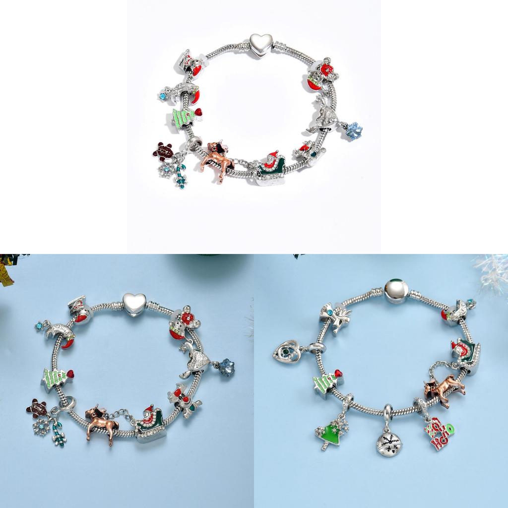 Christmas Snowman Deer Charm Bracelets Zinc Alloy Holiday Gift For Men Women