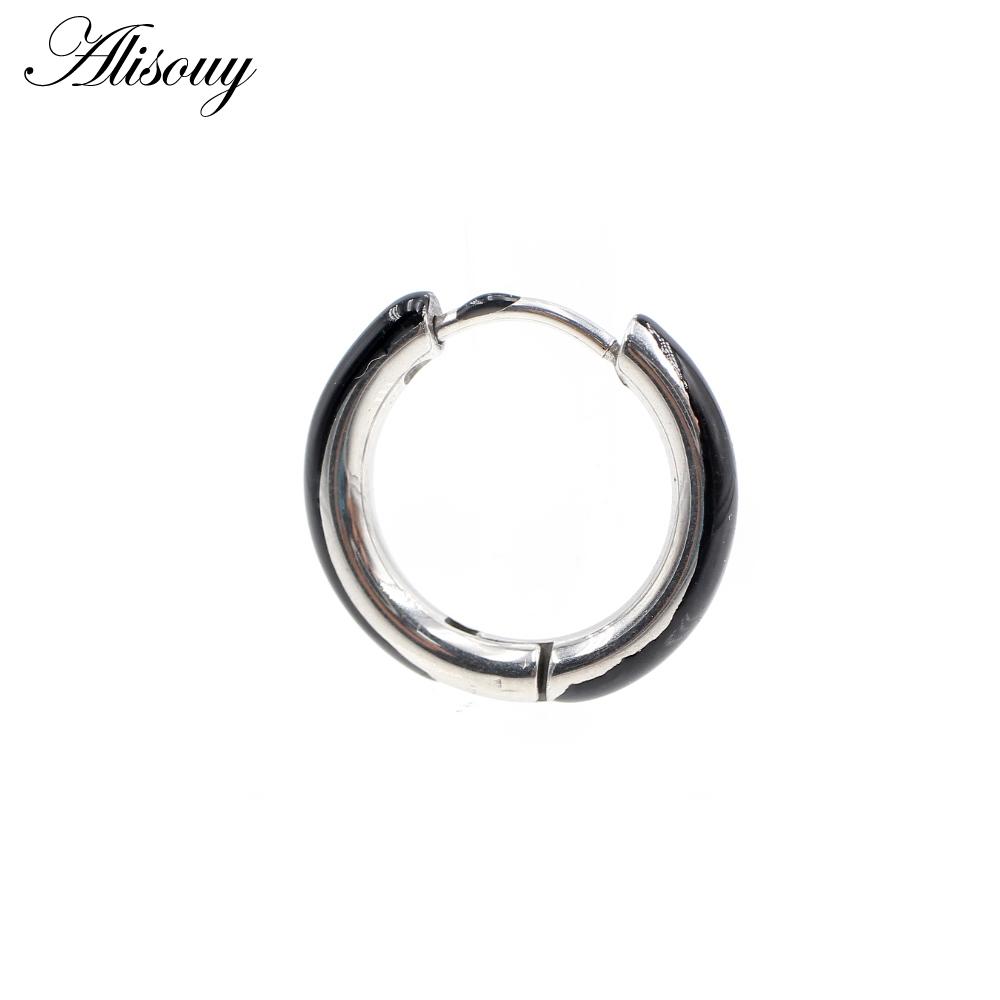 Alisouy 2PCS Punk Rock Hiphop Stainless Steel Enamel Circle Round Ear Helix Clip Huggie Buckle Women Men Unisex Hoop Earrings