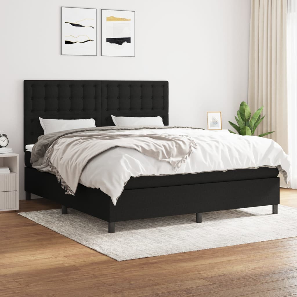 Box Spring Bed with Mattress Black 160 x 200 cm Fabric