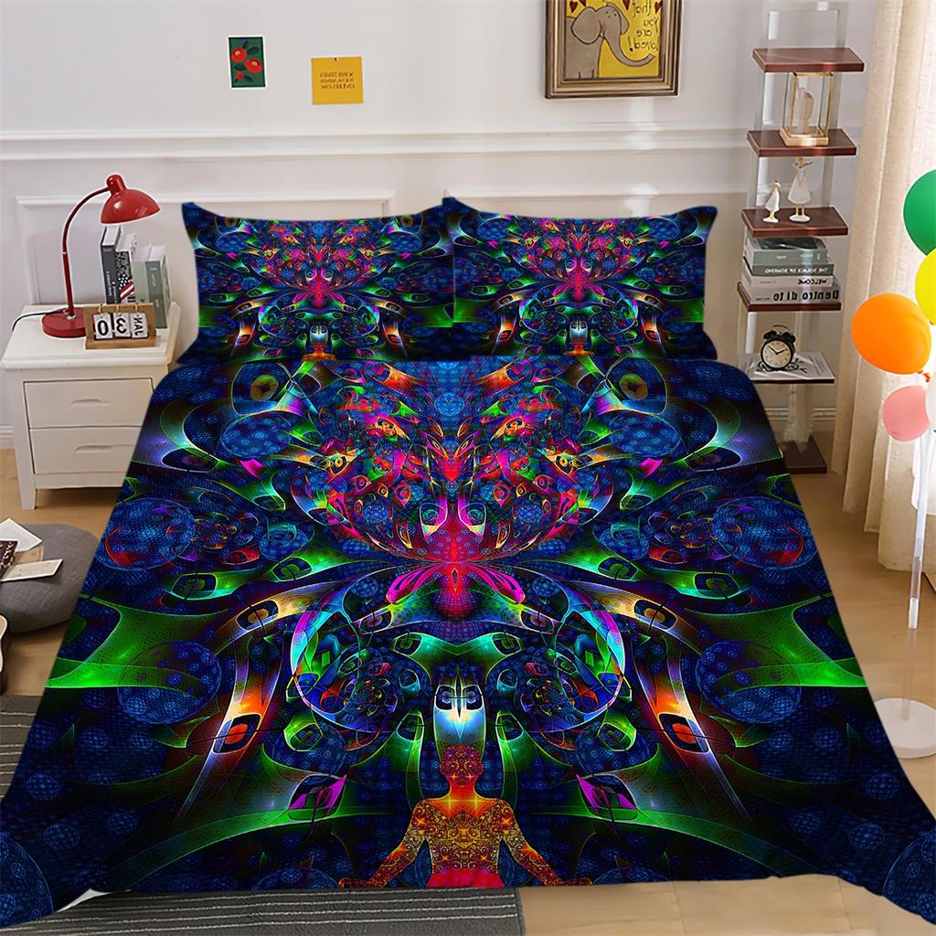 3D High-definition Digital Printed Bedding Set with Colored Geometric Patterns, 2 or 3 Soft Zippered Pillowcases for Home Decoration