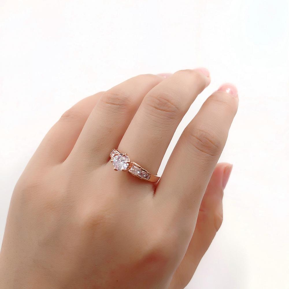 Six Claw Crystal Wedding Rings For Women Rose Gold Color Couple Ring Jewelry Wholesale DWR680