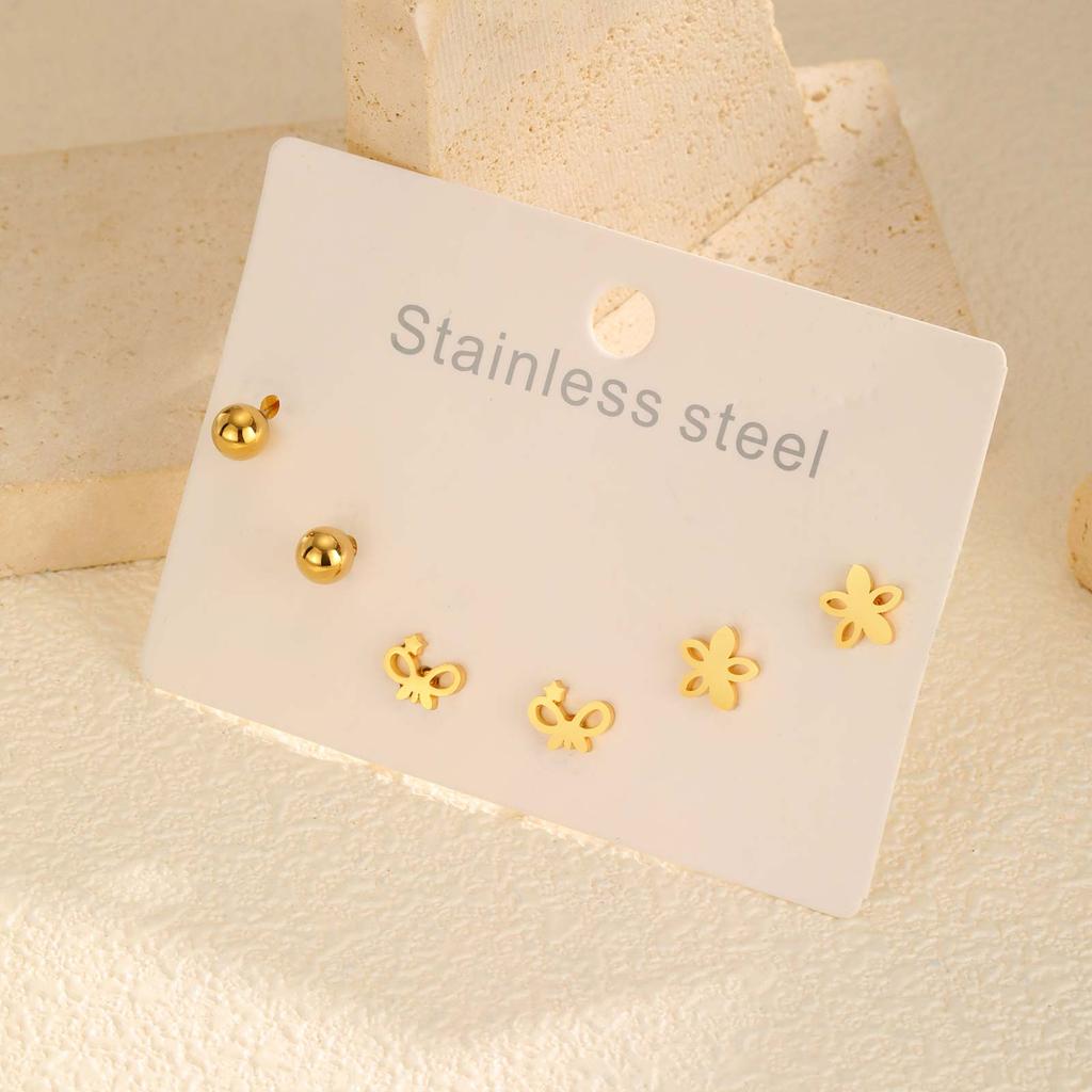 Three-piece Set of Earrings for Women, Hollow Bowknot Flower Heart Stainless Steel Stud Earrings Set Wholesale Jewelry Gift