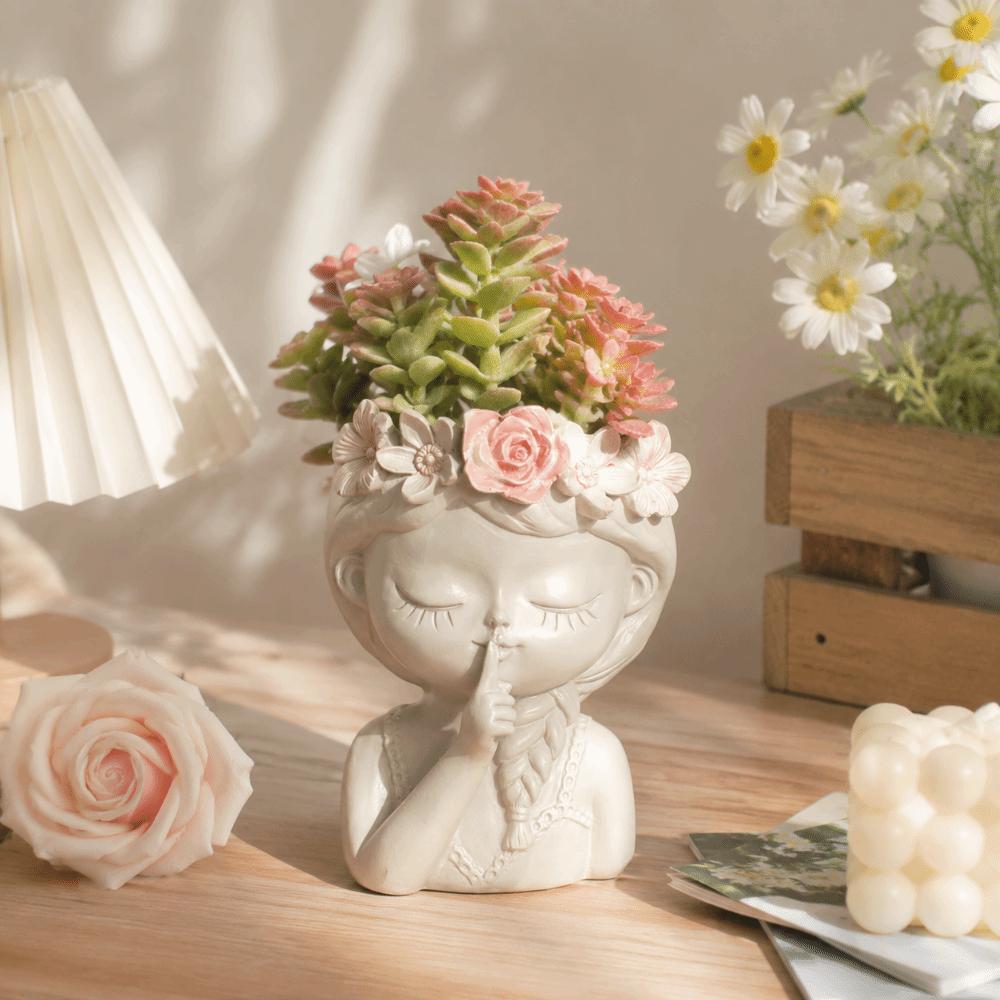 Home Decor Plant Pot Resin Desktop Ornaments Pretty Girl Storage Can  Garden Pots