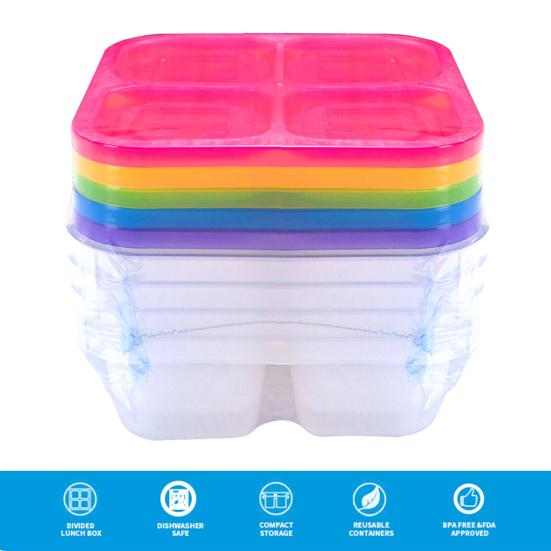 4-Compartment Lunch Box BPA-Free Stackable Food Containers Reusable Meal Prep Storage Food-Grade Microwave Safe Box for Home School Picnic Portion