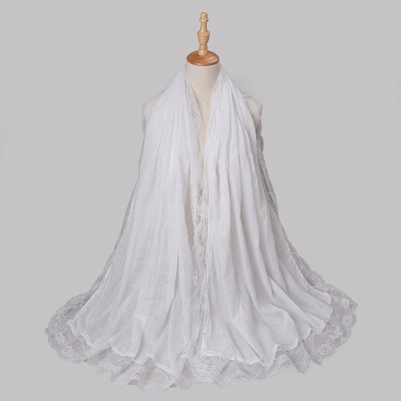 Solid Plain Lace Flower Patchwork Scarf for Women Muslim Islamic Hijab Head Scarves Shawls Female Long Pashmina Headwear