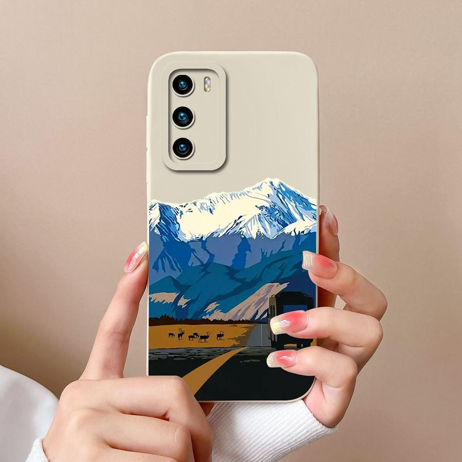 For Huawei P40 Pro Case Cute Cat Soft Liquid Silicone Full Coverage Anti Drop Bumper For HuaweiP40 P 40 P40Pro Candy Funda Shell
