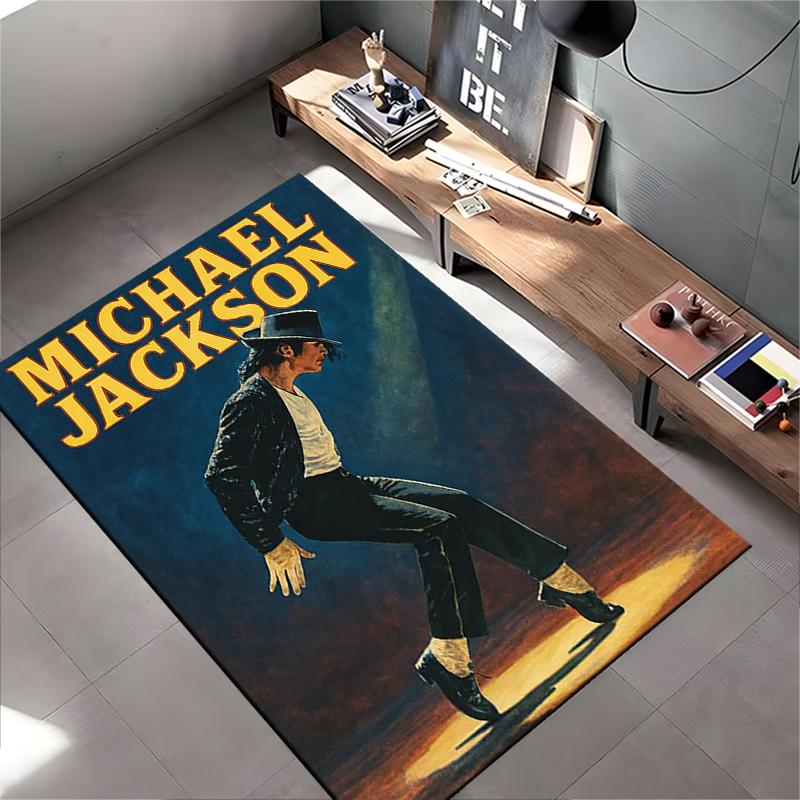 Music Legend Area Rug, Michael Jackson Moonwalk Top Hat Stage Spotlight Vintage Poster Print, Pop Fan Room Decor, Non-Slip Mat