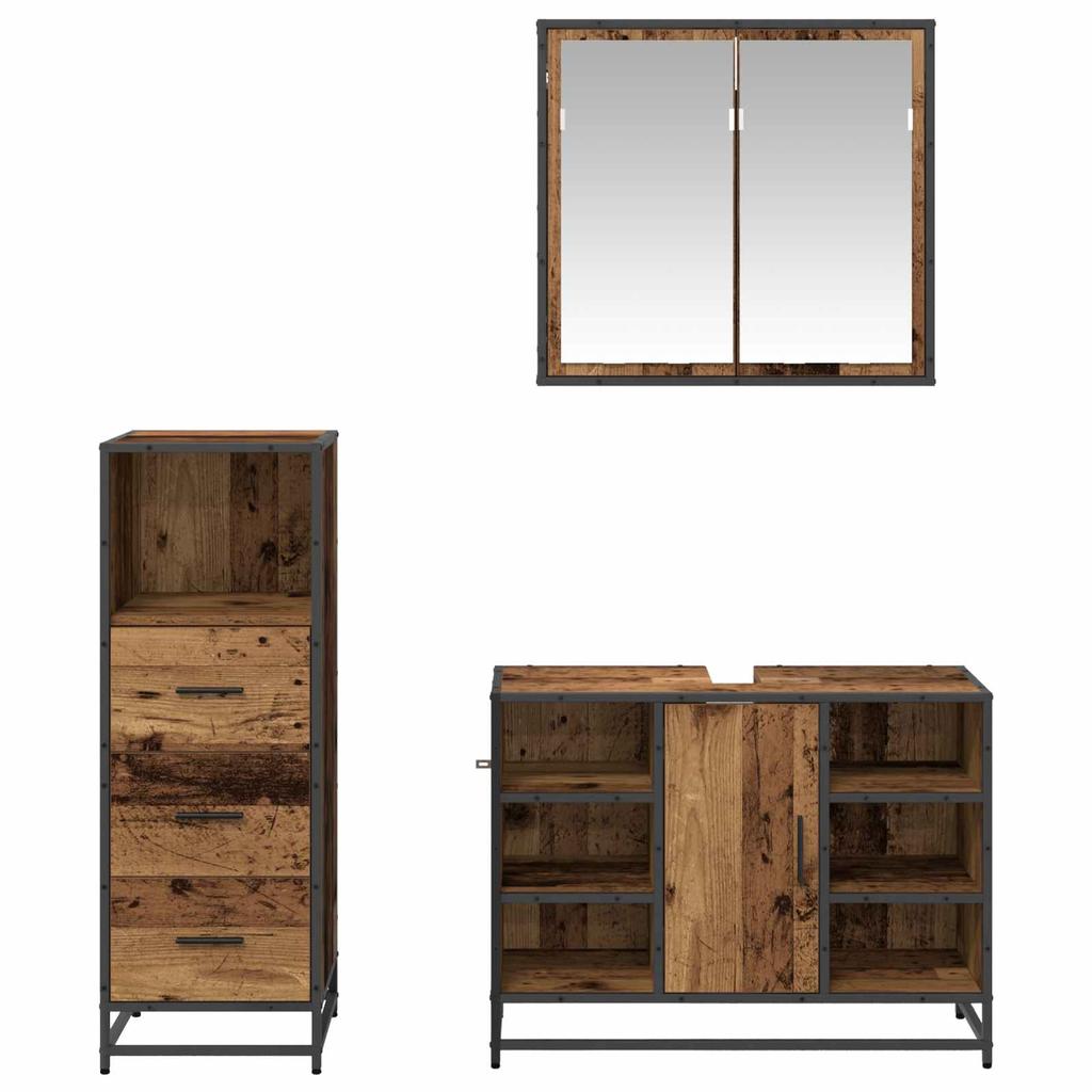 Bathroom Furniture Set with Drawers 3 pcs Reclaimed Wood Effect Particleboard