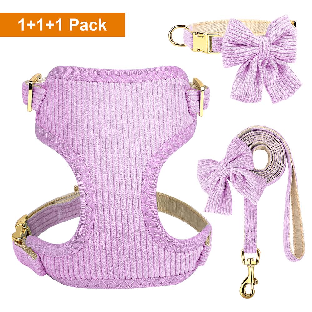 6 Color Dog Collar Harness and Leash 3pcs/Set Cute Bowknot Dogs Buckle Collars Pet Vest Harness Lead Leash Small Medium Dogs