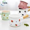 500ml Enamel Coffee Milk Pot With Wooden Handle Saucepan Cookware For Oatmeal Butter Cooking Pan Non Stick Gas Stove Induction