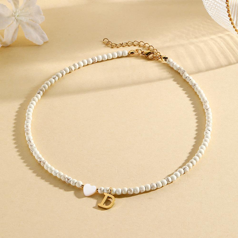Bohemian Choker Neck Initial Necklaces Heart-shaped Shell Letter Pendant Beads Women's Stainless Steel Necklace Woman Trend2025
