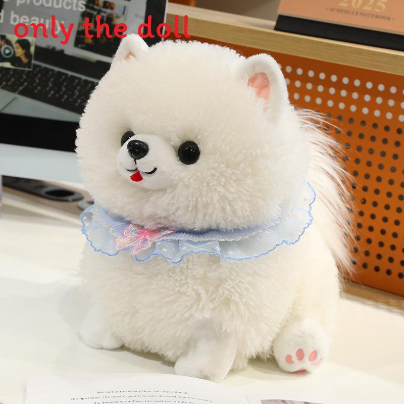 Lace Scarf Cute Pomeranian Plush Doll Children Companion Toy For Decor Room