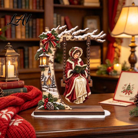 Indoor Ornament for Shelves Christmas Swing Ornament Wooden Tabletop Decoration Holiday Home Santa Claus Decor Decor Festive Desktop Centerpiece