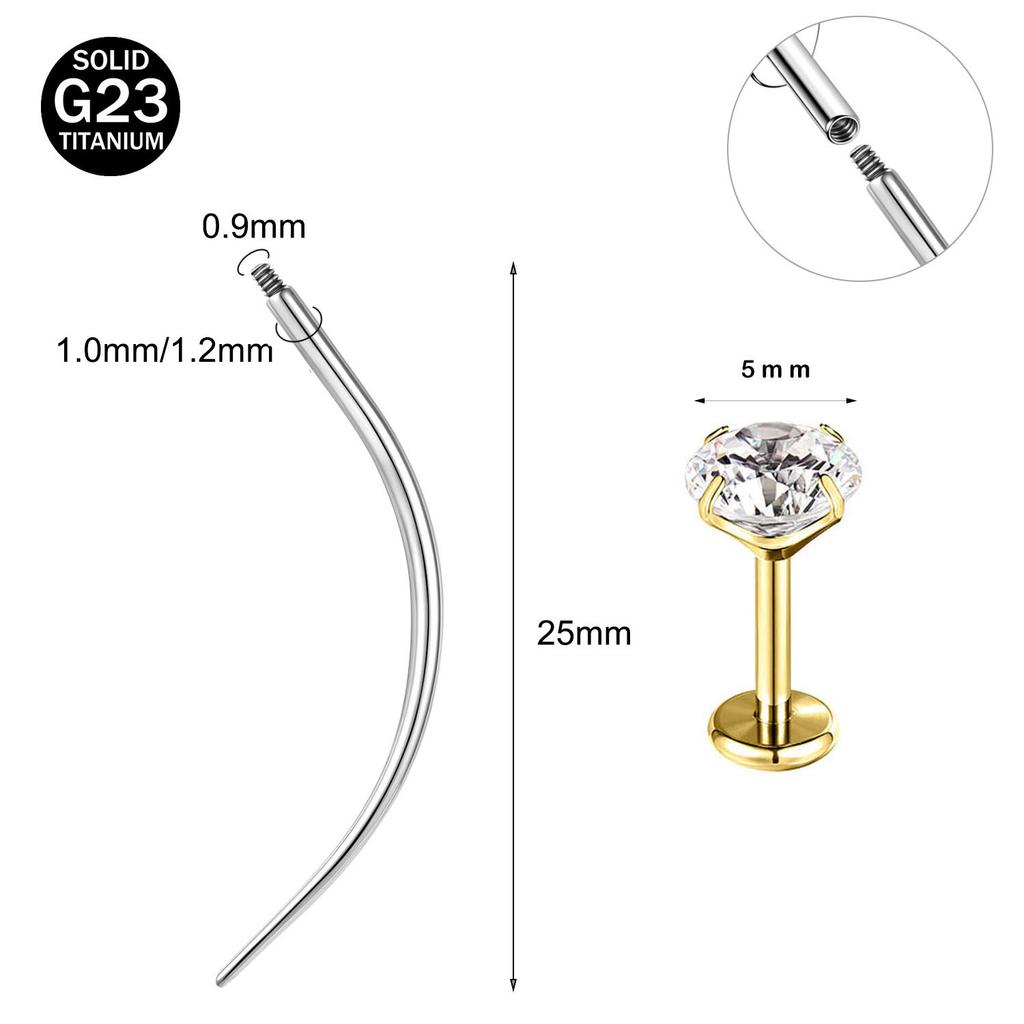 ZS 2Pcs/lot 16G/18G Crystal Lip Labret Piercing G23 Titanium Lip Studs Cartilage Earring Guiding Needle Daith Helix Piecings