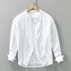 Japanese Long Sleeve Round Neck Linen Shirt Men's Large Size Cotton Linen Stand Collar White Shirt