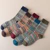 1/5 пары мужских зимних носков средней длины с теплоизоляцией в этническом стиле для дома и спальни, носки-тапочки с цветными блоками, противоскользящие, вязаные, повседневные