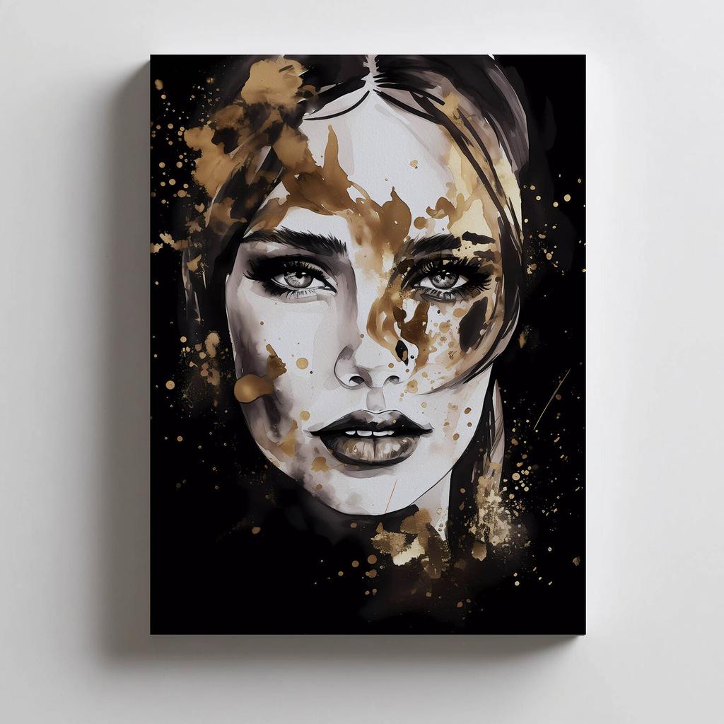 Face of a Woman In Black and Gold Face of a Woman In Black and Gold, 50X70 Cm, Unframed, Premium Canvas On Stretcher
