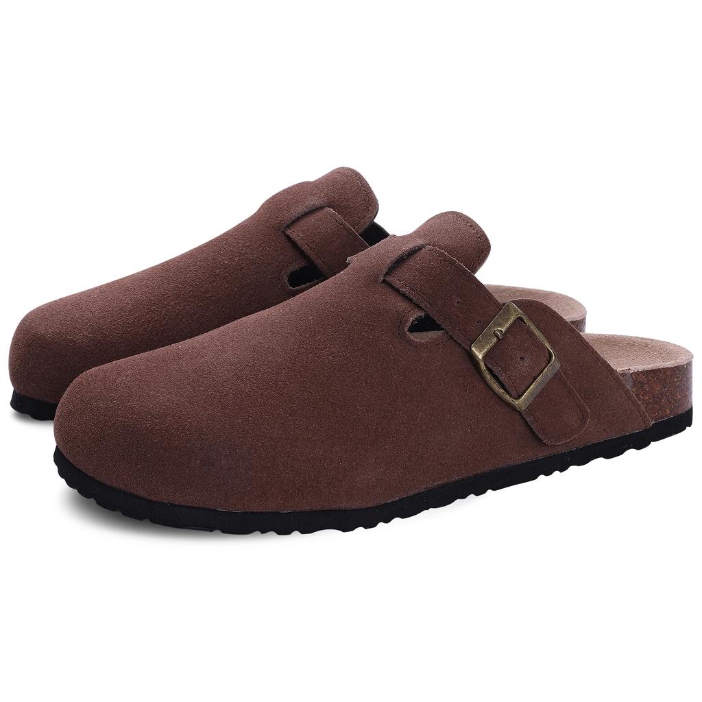 Comwarm Fashion Clogs Slippers Women Cow Suede Cork Slippers Classic Cork House Slippers With Arch Support Outdoor Beach Shoes