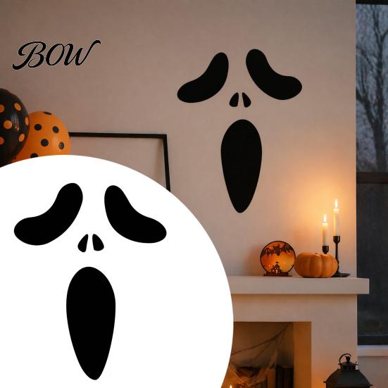 Large Halloween Window Clings Horror Ghost Face Wall Stickers, Minimalist Black Line Removable Door Decor Self-Adhesive Spooky for Bedroom Living Room