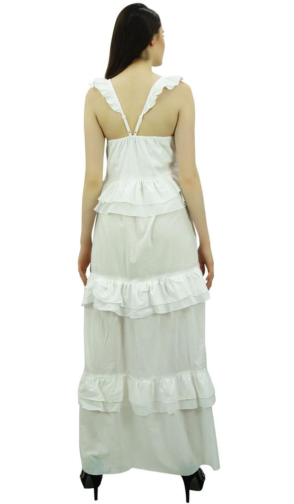 Bimba Sexy Summer Spaghetti Strap Sundress V-Neck Casual Ruffle Long Maxi Beach