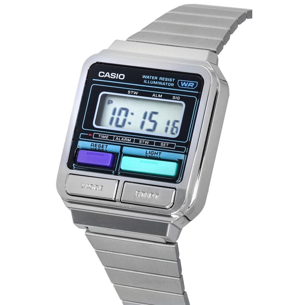 Casio Винтажный цифровой браслет из нержавеющей стали, кварцевые часы унисекс A120WE-1A