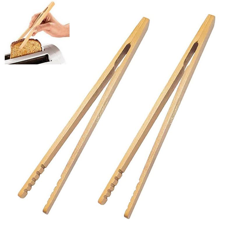 2Pcs Bamboo Tongs Natural Bamboo Wooden Food Toaster Tongs Tea Clip Bamboo Tweezers for Toast Pickles Tea Cooking Kitchen Tongs