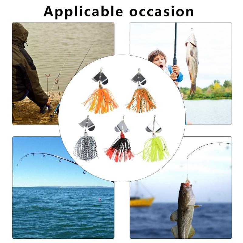 5Pcs Topwater Fishing Lures Bass Fishing Lures Spinner Baits Hard Soft Buzzbait Lures for Freshwater and Saltwater