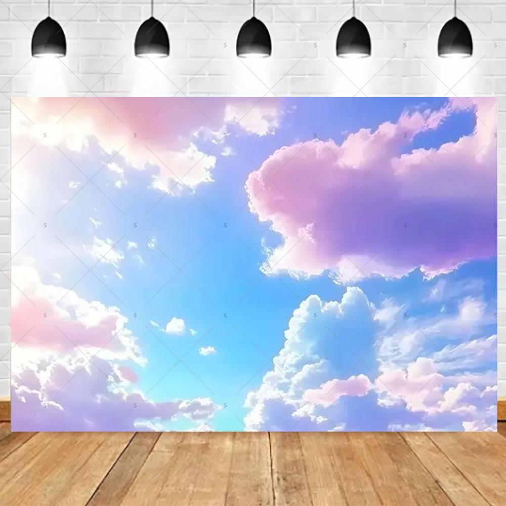 Dreamy Blue Sky And White Clouds Photography Backdrop Supplies Natural Scenery Wedding Party Decor Background Photo Shoot Props